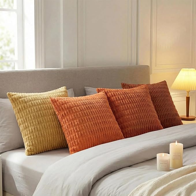 Fancy Homi Set of 4 Burnt Orange Fall Decorative Throw Pillow Covers 14x14 Inch - Image 3
