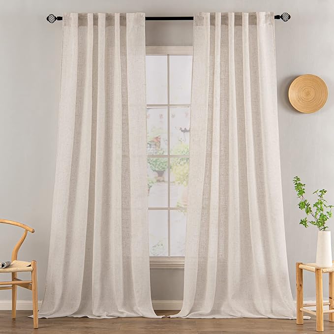MIULEE Natural White Linen Curtains 120 Inches Long - Image 2