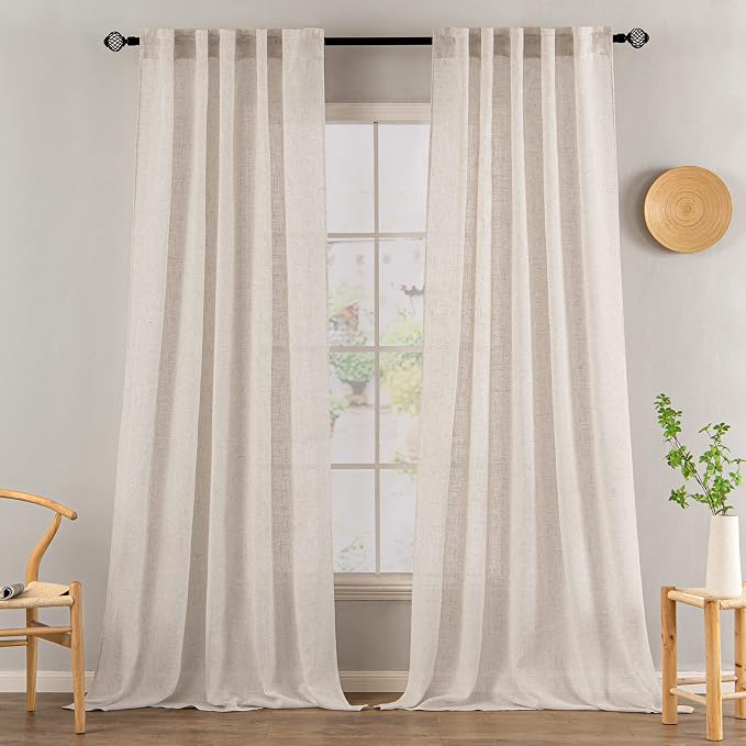 MIULEE Natural White Linen Curtains 94 Inch Length 2 Panels - Image 2
