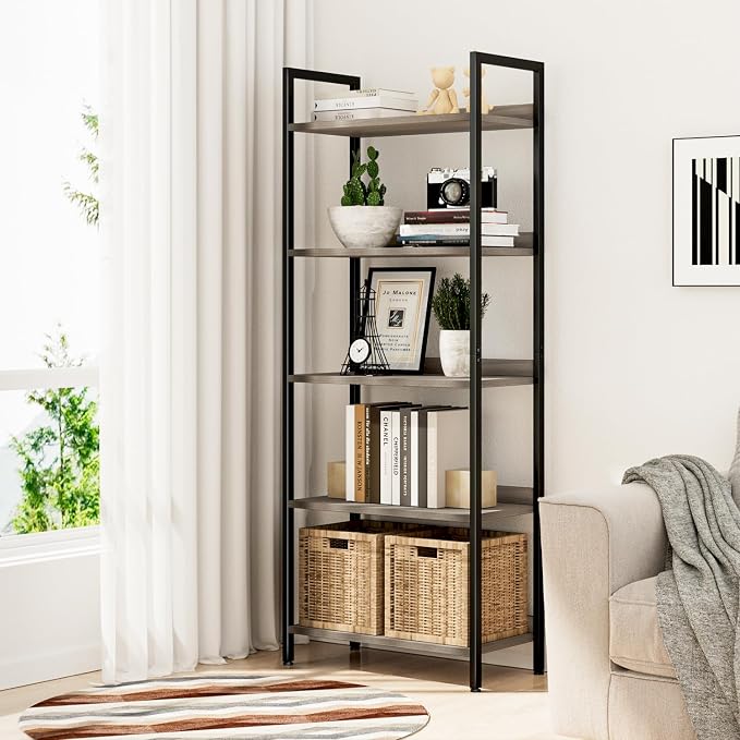 NUMENN Bookshelf, 5 Tier Bookshelves, Home Office Bookcase Shelf Storage - Image 2