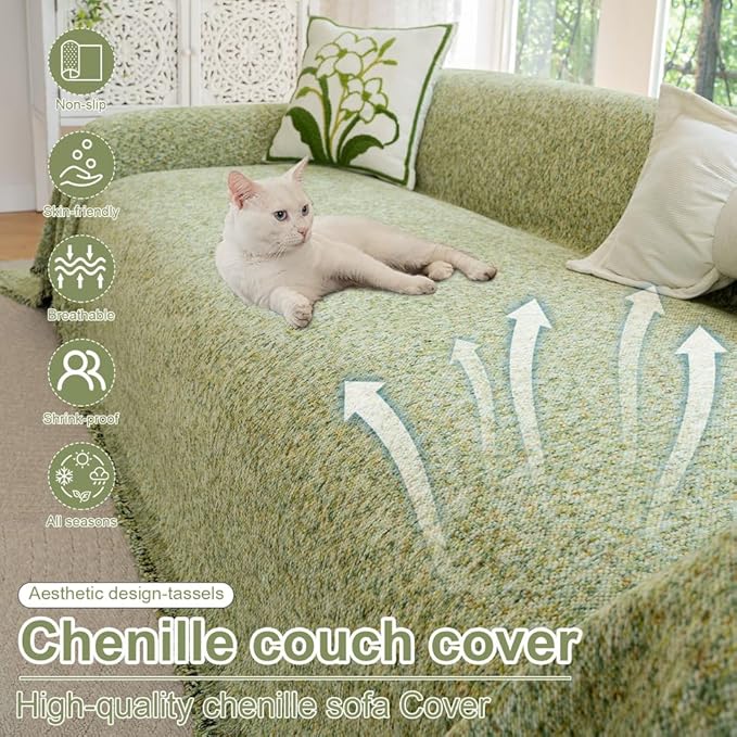 ROOMLIFE Green Sofa Cover, Vintage Boho Couch Cover - Image 2