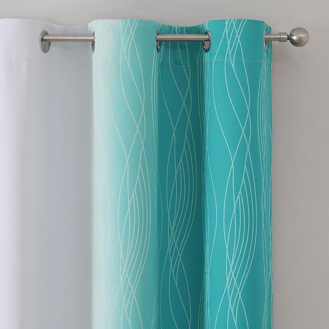 Estelar Textiler Teal and Greyish White Room Darkening Blackout Curtains 84 - Image 4