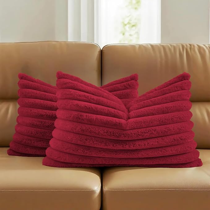FUTEI Retro Red Decorative Throw Pillow Covers Set of 2, 12x20 Inch Soft Fluffy by FUTEI