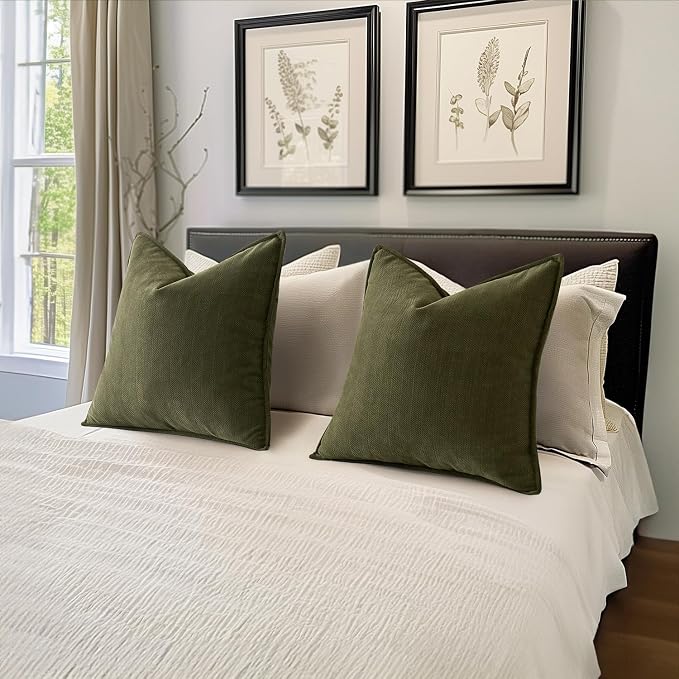 MIULEE Pack of 2 Olive Green Decorative Pillow Covers 16x16 Inch Soft Chenille - Image 5