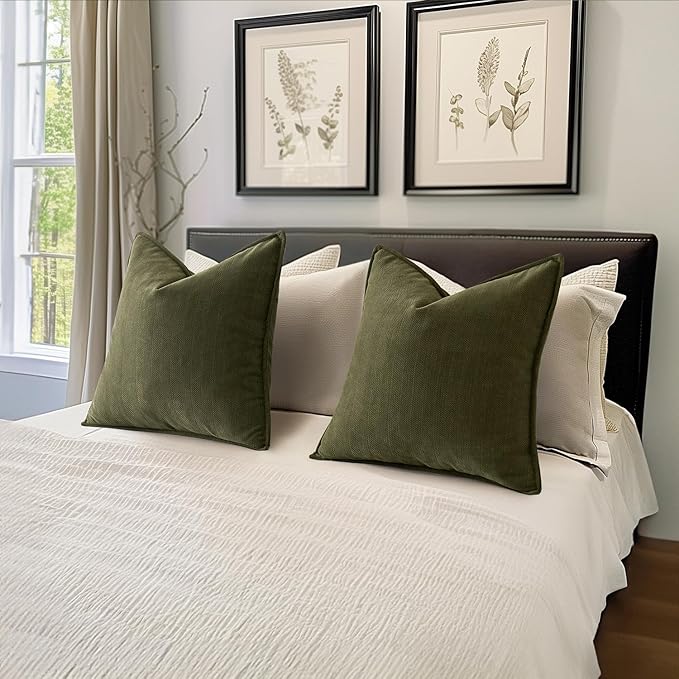 MIULEE Pack of 2 Olive Green Decorative Pillow Covers 20x20 Inch Soft Chenille - Image 5