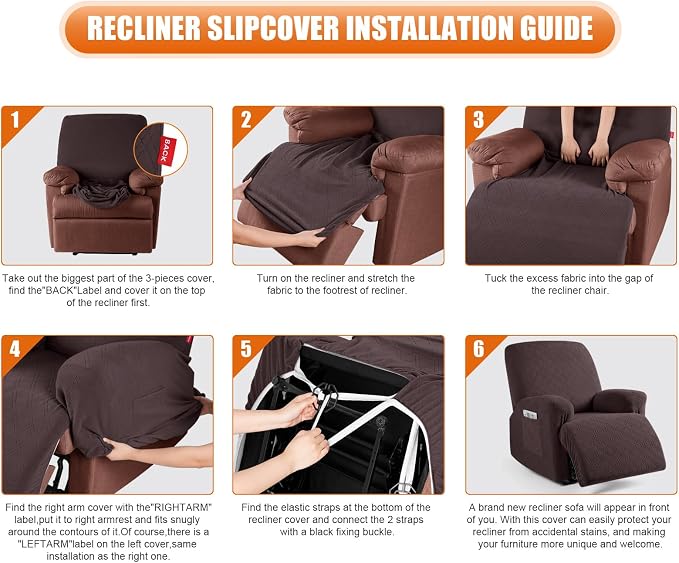 VANSOFY Recliner Chair Cover, 3-Pieces Stretch Recliner Covers - Image 6