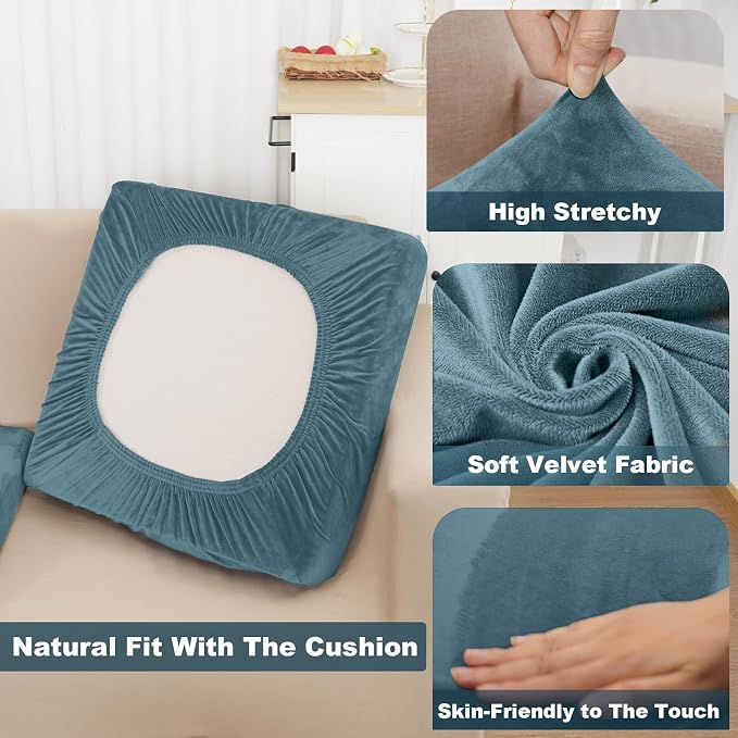 NAISI Sectional Couch Cover 4 Pieces Velvet Separate Couch Cushion Covers L - Image 3