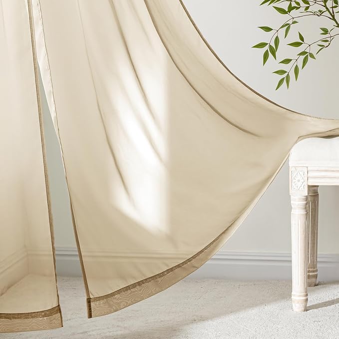 MIULEE Beige Sheer Curtains 96 Inches Long, 4 Panels Set, Rod Pocket Voile - Image 6