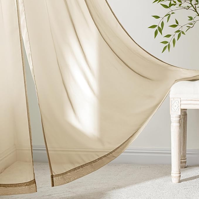 MIULEE Beige Sheer Curtains 84 Inches Long, 4 Panels Set, Rod Pocket Voile - Image 6