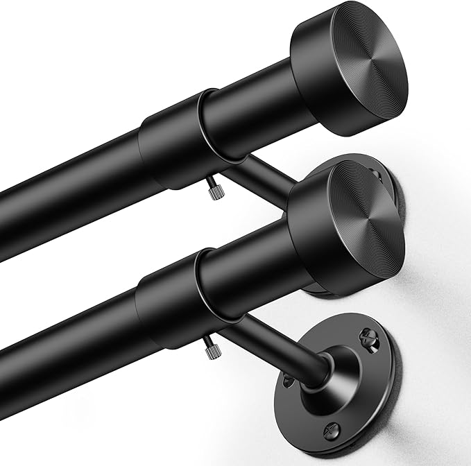 YaFex 2 Pack Heavy Duty Curtain Rods 32-150 Inch, 1 Inch Adjustable Black by YaFex