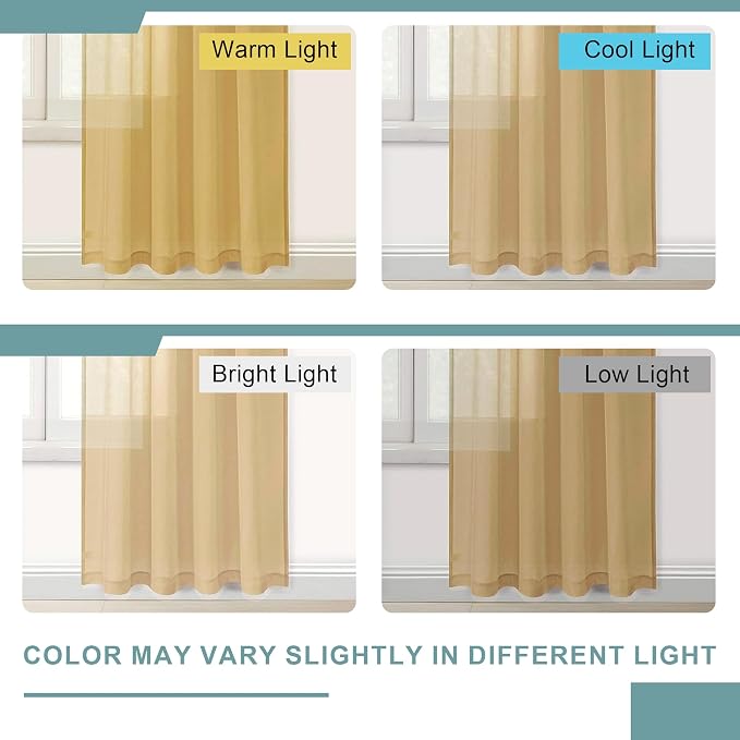 DWCN Taupe Sheer Curtains Semi Transparent Voile Rod Pocket Curtains - Image 2