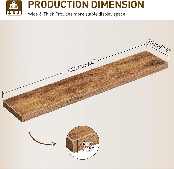 RALGEND Floating Shelves for Wall, 1.5" Thick Wall Shelf Set of 3 - Image 3