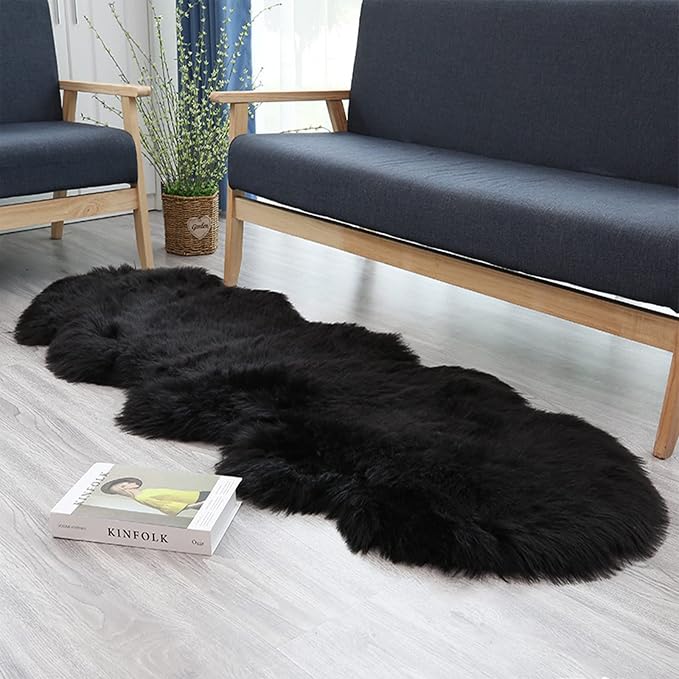 Faux Fur Rug Runner 2x6 ft Black - Image 3