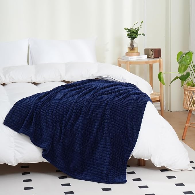 Puncuntex Flannel Fleece Throw Blanket Dark Navy Blue 60"×80", Super Soft Plush by Puncuntex