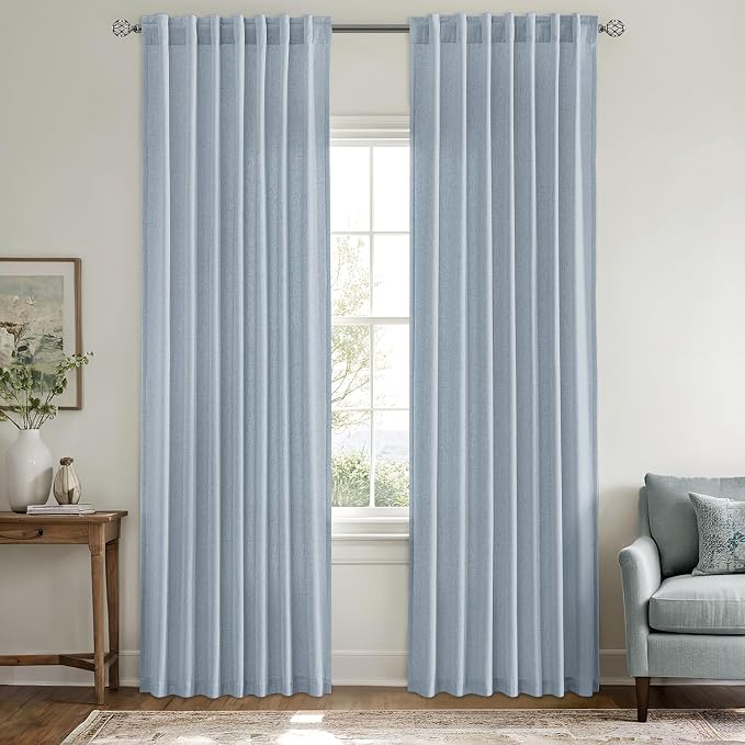 MIULEE Non-See-Through Privacy Linen Curtains 2 Panels, Chambray Blue Light - Image 3