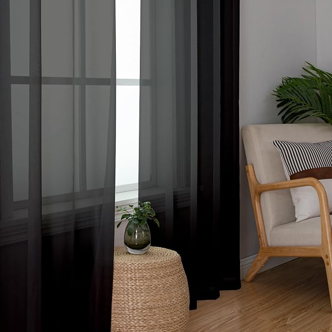 Aiyufeng 2 Pack: Basic Black Sheer Curtain Drapes - Image 4