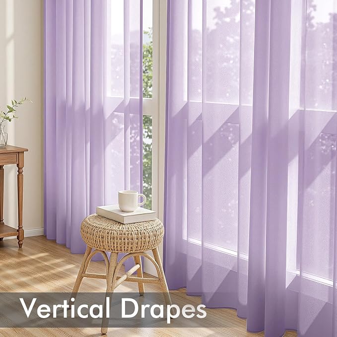 MIULEE Light Purple Sheer Curtains 96 Inches Long, 4 Panels Set, Lavender Light - Image 5