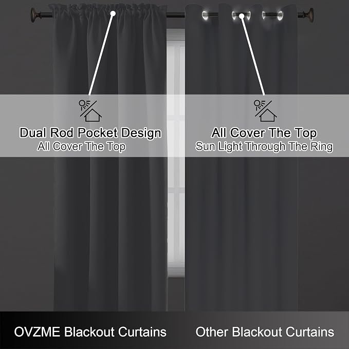 OVZME Silver Grey Blackout Curtains - Image 6