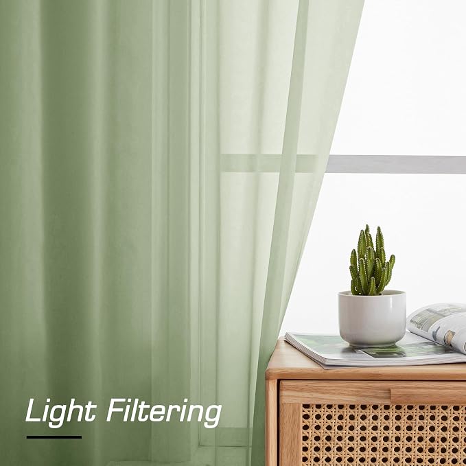 Simplebrand Light Green Sheer Curtains 96 Inches Long 2 Panels, Light Filtering - Image 6