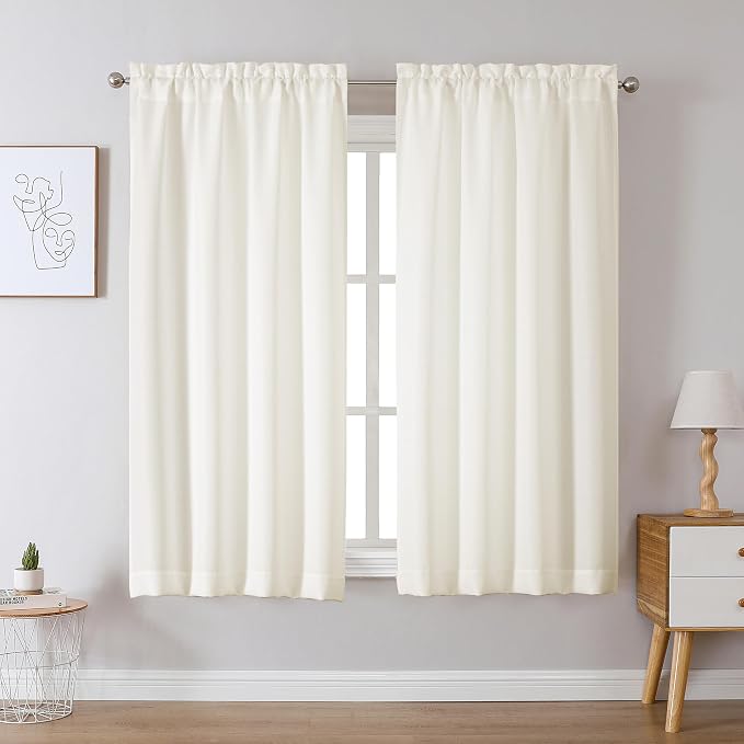 Chyhomenyc Bedroom Curtains 54 Inch Length 2 Panels, Faux Linen Textured Semi - Image 2