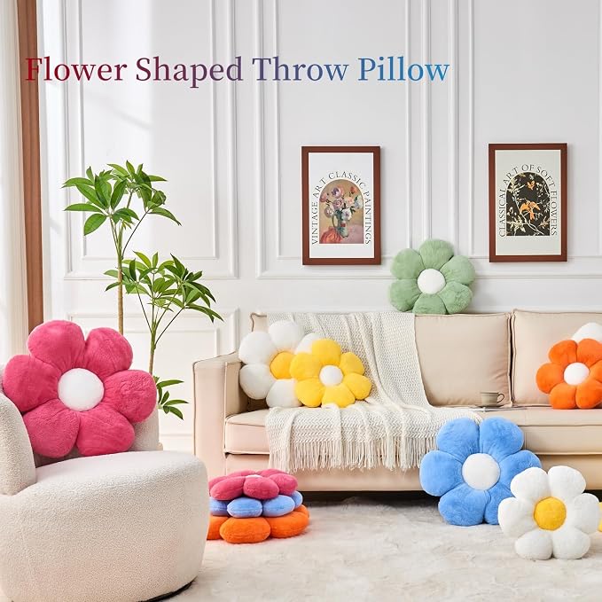 Daisy Pillow, Cute Flower Shaped Decorative Plush Pillow, 15.7In - Image 2