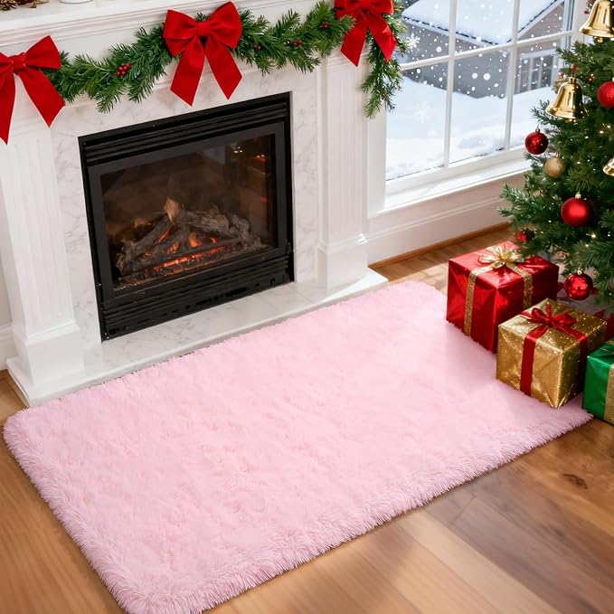 Merelax Soft Fluffy Rugs Pink Girls Bedroom Nursery Rug, 2x4 Small Shaggy - Image 2