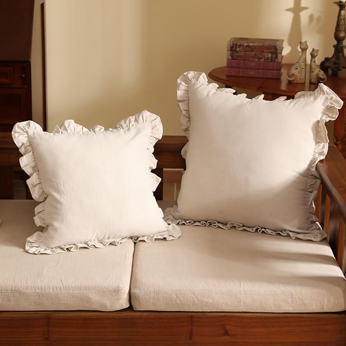 patdrea Shabby Chic Linen Decorative Throw Pillow Covers 18"x18" Set of 2 - Image 2