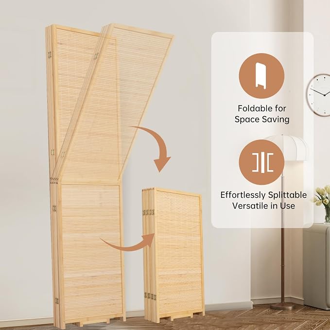 Room Divider Folding Privacy Screens, Hand-Made 67'' High Bamboo Room Dividers - Image 4
