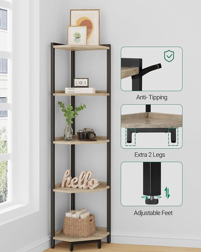 Hzuaneri Corner Shelf Stand, Corner Bookshelf, Storage Standing Shelf Unit - Image 3