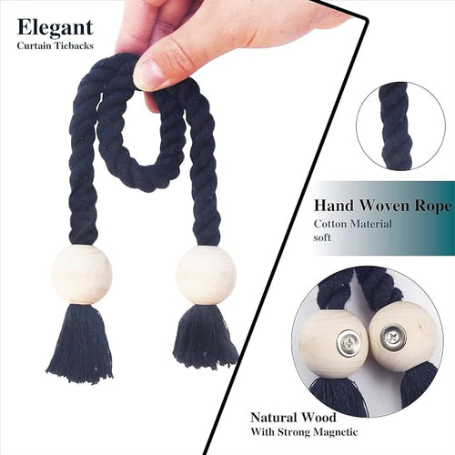 2 Pack Magnetic Curtain Tiebacks Cotton Hand Woven Tie Back Decorative Rope - Image 2