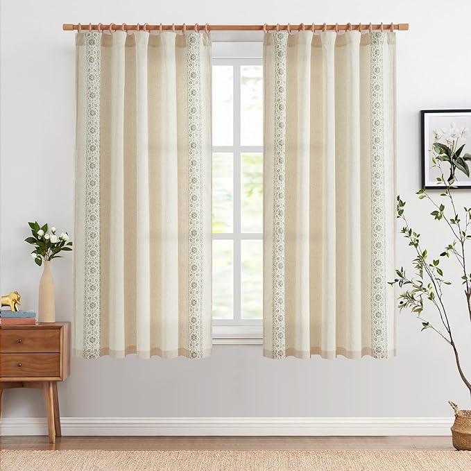 jinchan Weslie Boho Curtains for Bedroom Sage Green Vintage Floral Farmhouse - Image 3