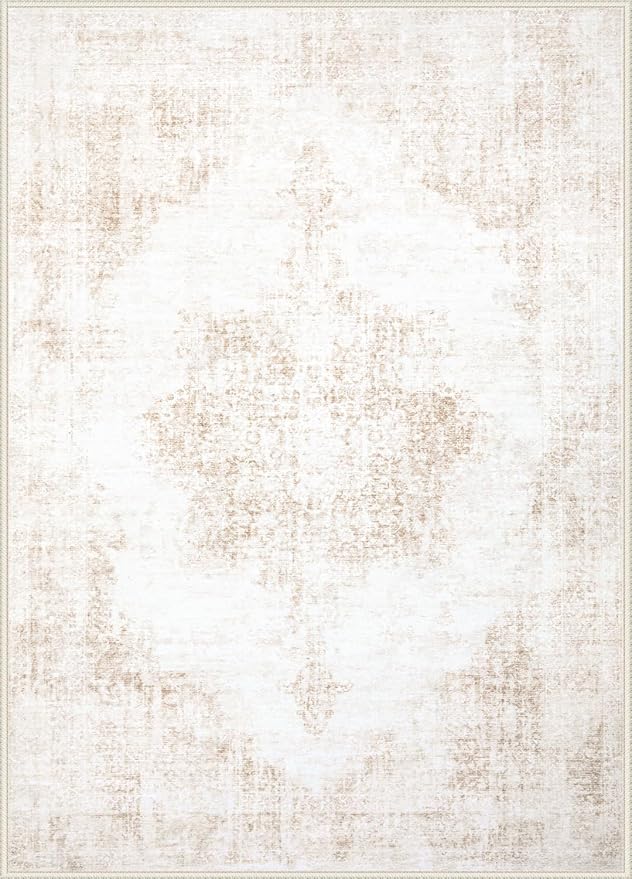 Area Rugs 8x10 Vintage Rug: Large Washable Living Room Rug Retro Medallion - Image 9