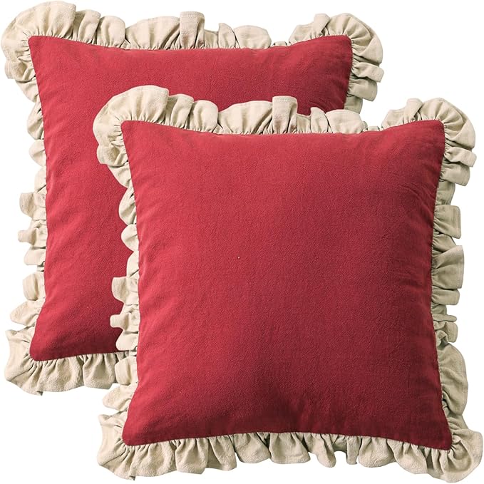 patdrea Shabby Chic Red Decorative Throw Pillow Covers 22x22 Set of 2, by patdrea