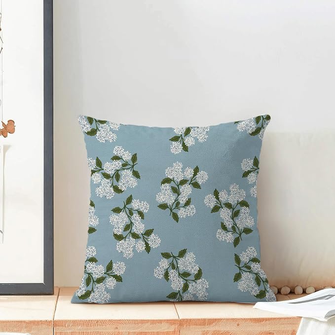 AEIOAE Spring Pillow Covers 18x18 Inch Set of 2, Baby Blue Green Hydrangea - Image 3