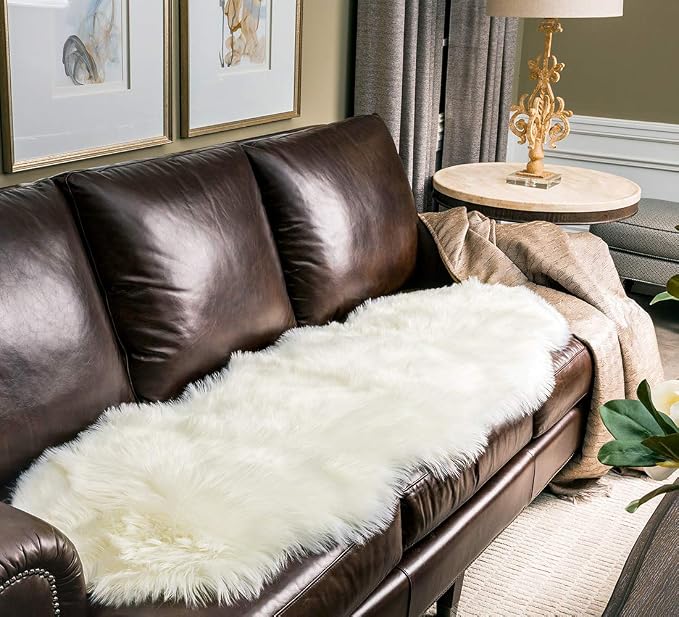 SERISSA Ultra Soft Fluffy Rug White Faux Sheepskin Fur Area Rug Shaggy Couch - Image 7