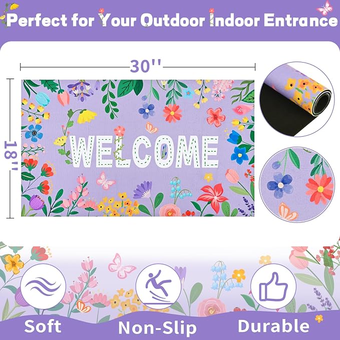 Likiyol Floral Door Mat Outside Entrance, Colorful Flower Welcome Mat Front - Image 2