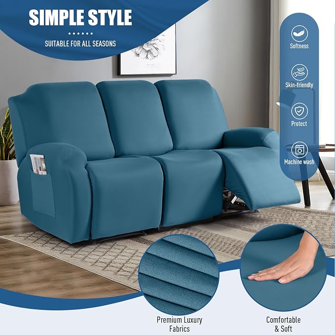 TAOCOCO Recliner Sofa Slipcover, 3 Pieces Polyester Fabric Stretch Sofa Covers - Image 2
