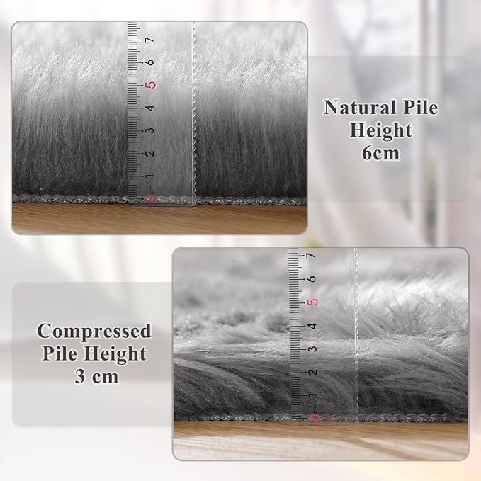 ORINOVA Silver Grey Washable Shaggy Round Rugs 6.6ft Large Faux Sheepskin Fur - Image 4