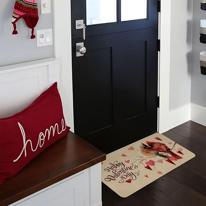 Valentines Day Door Mat, Cardinal Birds Love Hearts Indoor Outdoor Non-Slip - Image 4