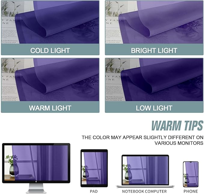 Purple Sheer Curtains for Window 72 inches Long 2 Panels Set, Soft Airy Modern - Image 6