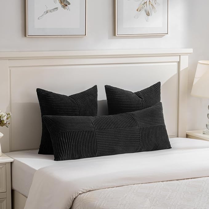 Fancy Homi Set of 2 Black Boho Long Lumbar Body Decorative Throw Pillow Cover - Image 2