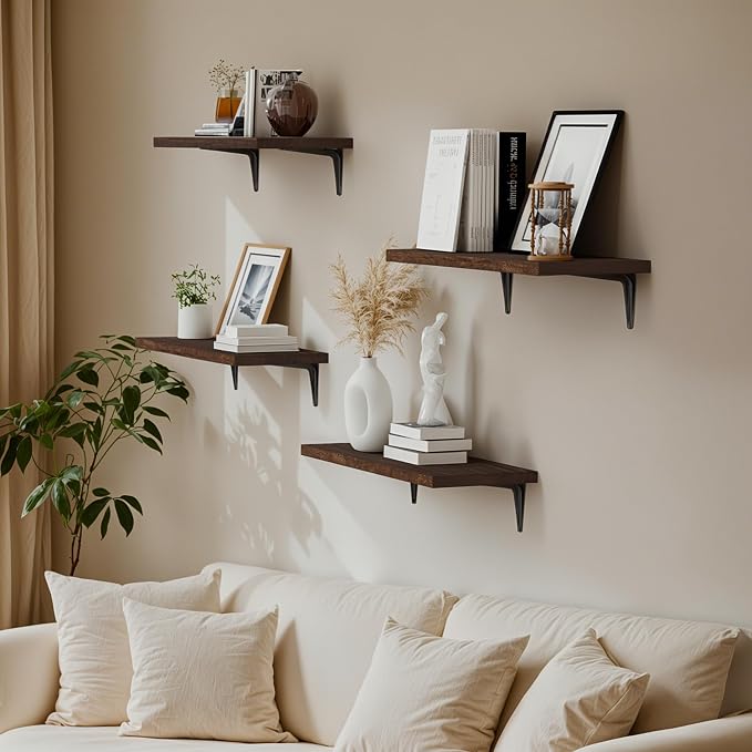 SKYSEN Floating Shelves for Wall Set of 6, 15.7in Wood Wall Shelf for Decor - Image 2