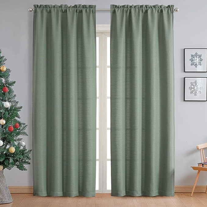 Chyhomenyc Sage Green Curtains 78 Inch Length 2 Panels Set, Faux Linen Textured by Chyhomenyc