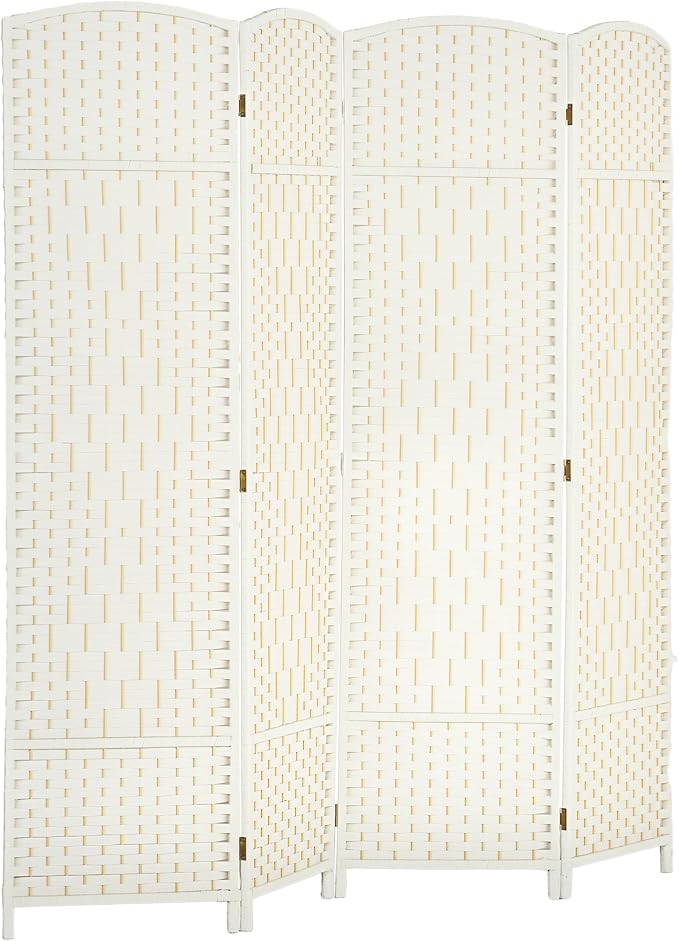 HOMCOM Room Divider, 6 Ft 4 Panel Folding Privacy Screen, Hand-Woven PP Wall by HOMCOM