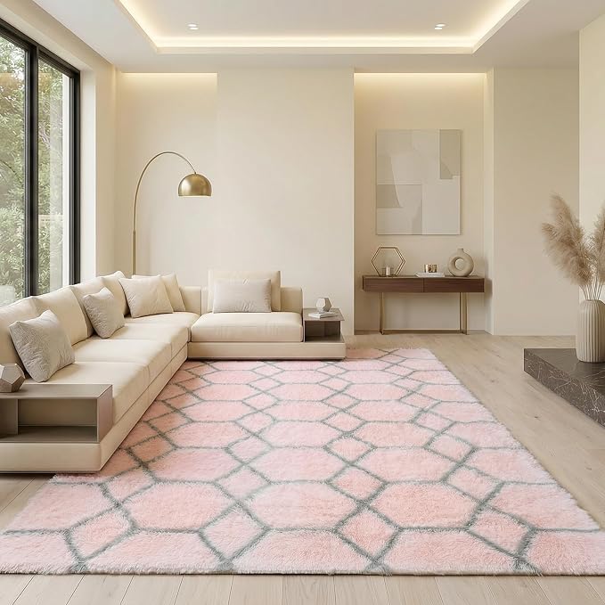 ONASAR 6x9 Area Rugs for Living Room Bedroom, Large Fluffy Pink and Grey Throw - Image 5