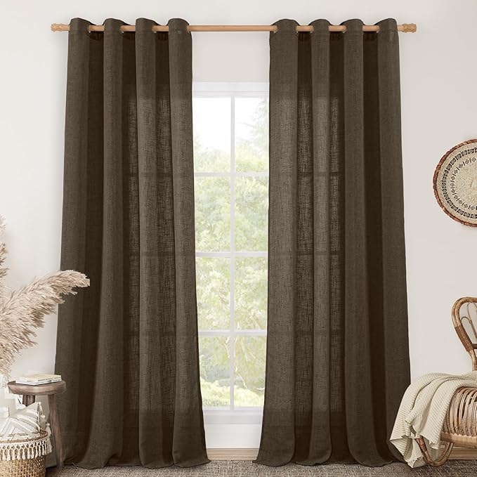 LAMIT Brown Linen Curtains 90 Inch by LAMIT