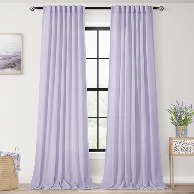 Lavender Purple Linen Curtains 84 Inch Length 2 Panels Set by Jolilight