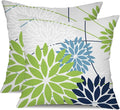 Green and Dark Light Blue Floral Pillow Covers 18x18 Set of 2 Outdoor Pillows by DFXSZ