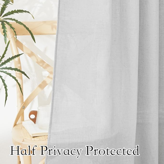 RYB HOME Linen Sheer Curtains for Living Room Privacy Semi Sheer Window Drapes - Image 4
