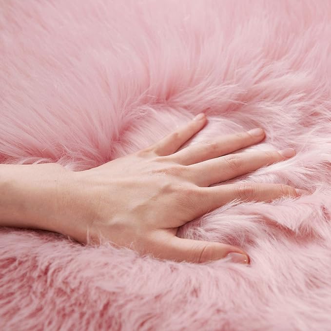 SERISSA Ultra Soft Fluffy Pink Faux Sheepskin Fur Shaggy Couch Cover Furry - Image 4